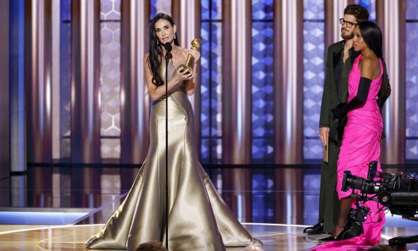 Demi Moore accepts the award for Female Actor - Motion Picture - Musical or Comedy at the 82nd Annual Golden Globe Awards, airing live from the Beverly Hilton in Beverly Hills, California on Sunday, January 5, 2025, at 8 PM ET/5 PM PT, on CBS and streaming on Paramount+. Photo: Sonja Flemming/CBS ©2025 CBS Broadcasting, Inc. All Rights Reserved.