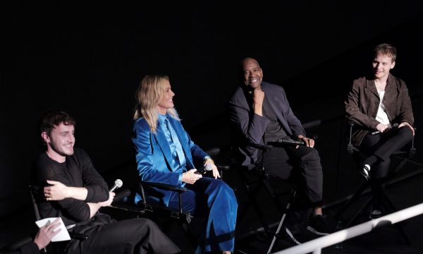 NEW YORK, NEW YORK - OCTOBER 21: (L-R) Paul Mescal, Connie Nielsen, Denzel Washington and Fred Hechinger speak during a "Gladiator II" Special Screening, Q&A and Reception at AMC Lincoln Square 13 on October 21, 2024, in New York, New York. (Photo by Craig Barritt/Getty Images for Paramount Pictures)